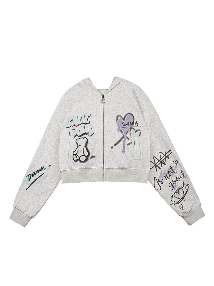 Graffiti Print Zip-Up Hoodie