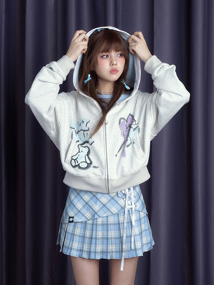 Graffiti Print Zip-Up Hoodie