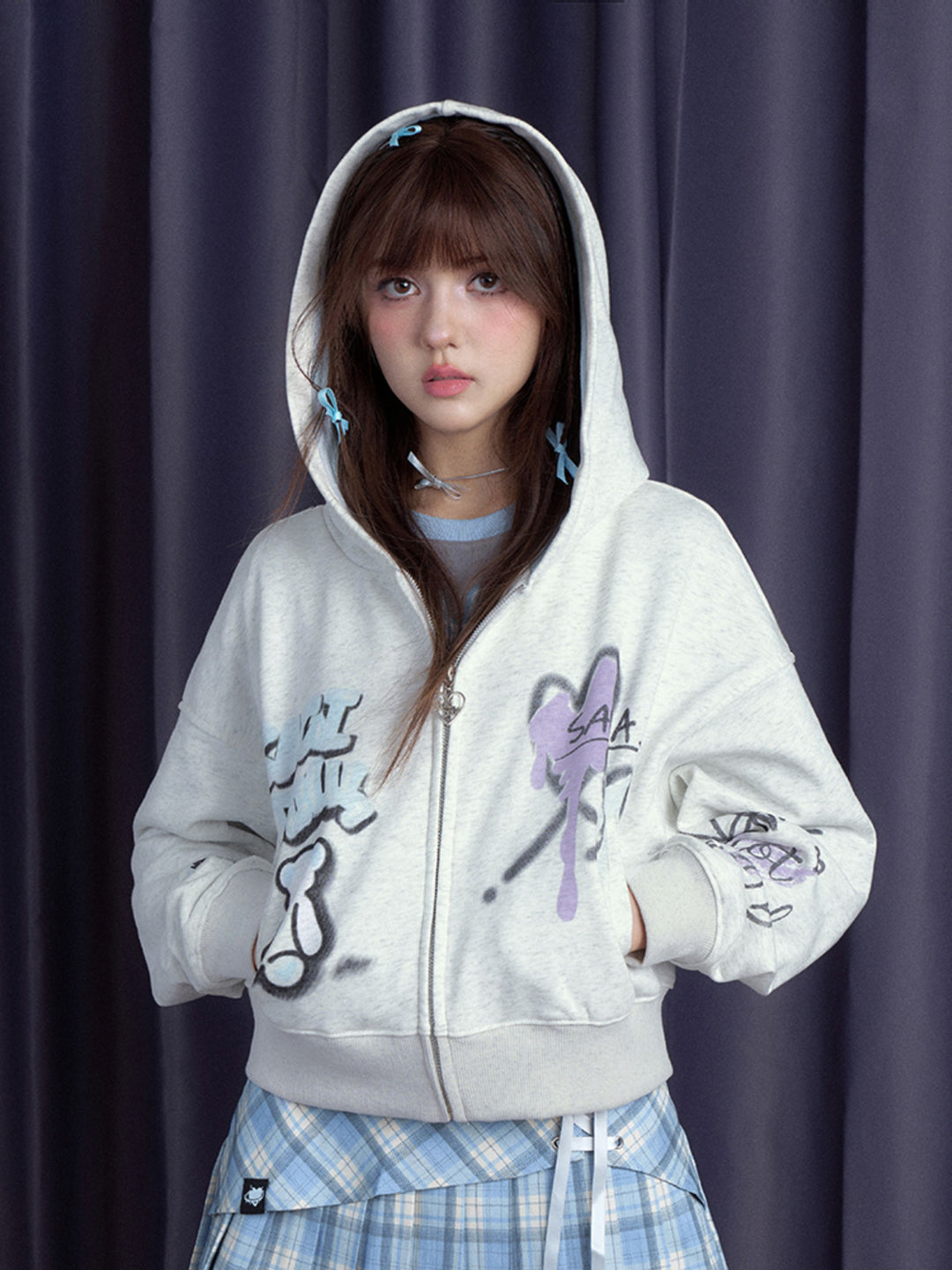 Graffiti Print Zip-Up Hoodie