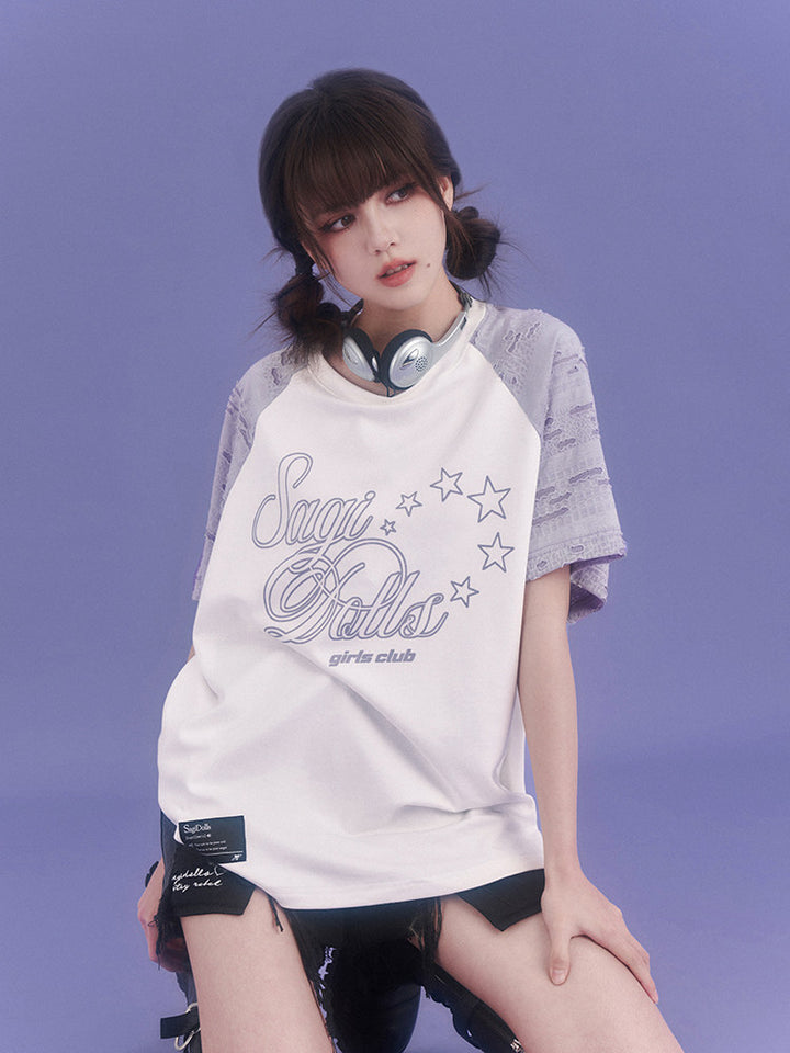Star Script Distressed Raglan T-Shirt