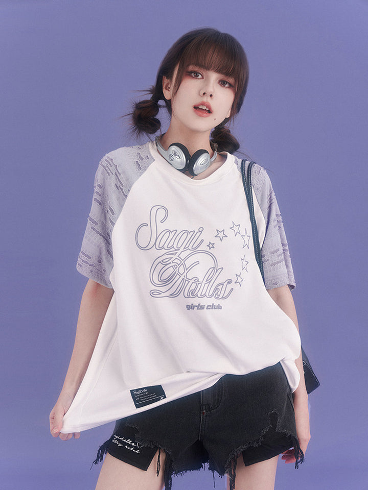 Star Script Distressed Raglan T-Shirt