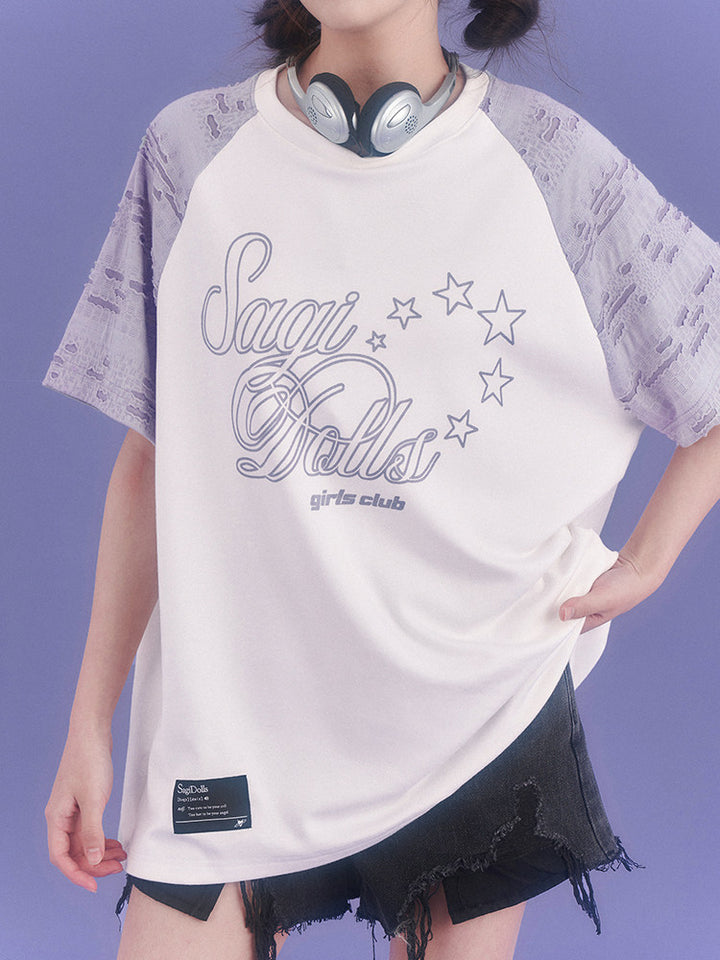 Star Script Distressed Raglan T-Shirt