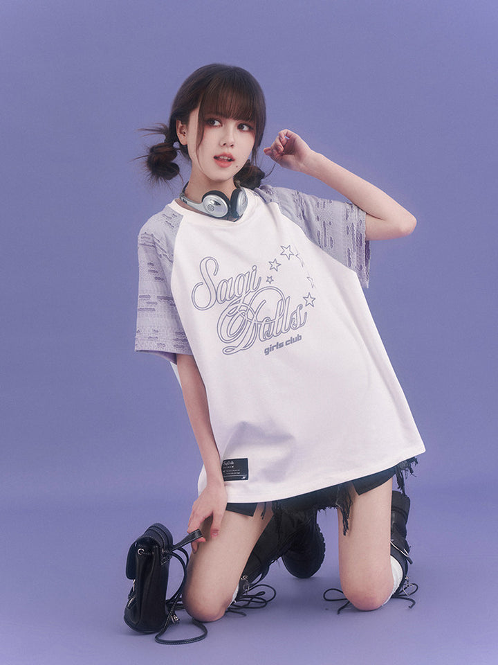 Star Script Distressed Raglan T-Shirt