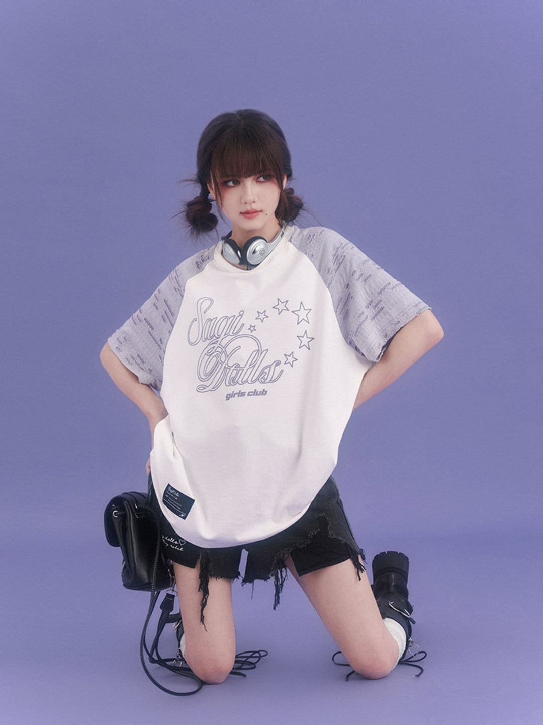 Star Script Distressed Raglan T-Shirt