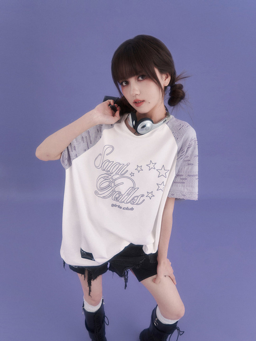 Star Script Distressed Raglan T-Shirt