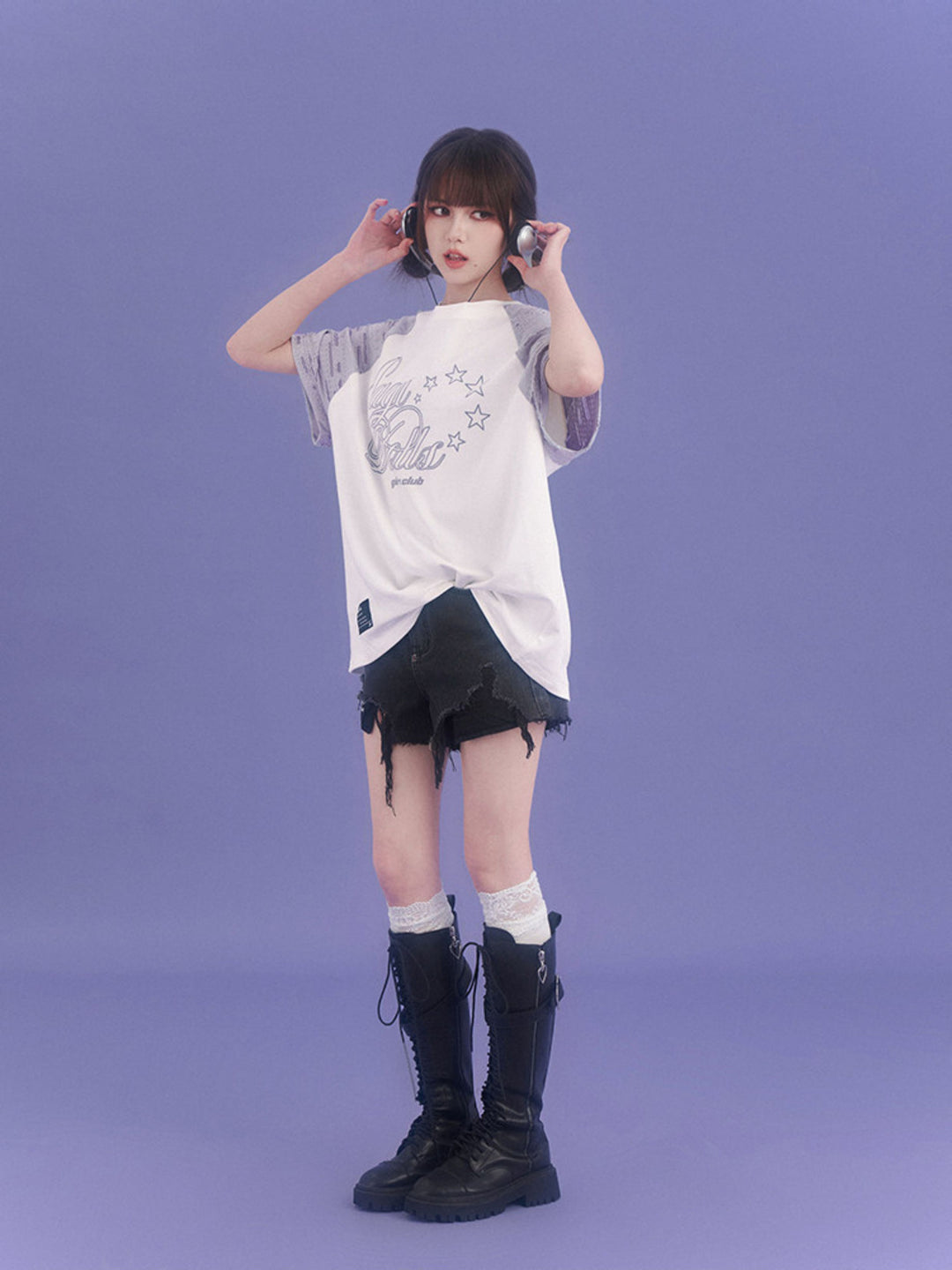 Star Script Distressed Raglan T-Shirt