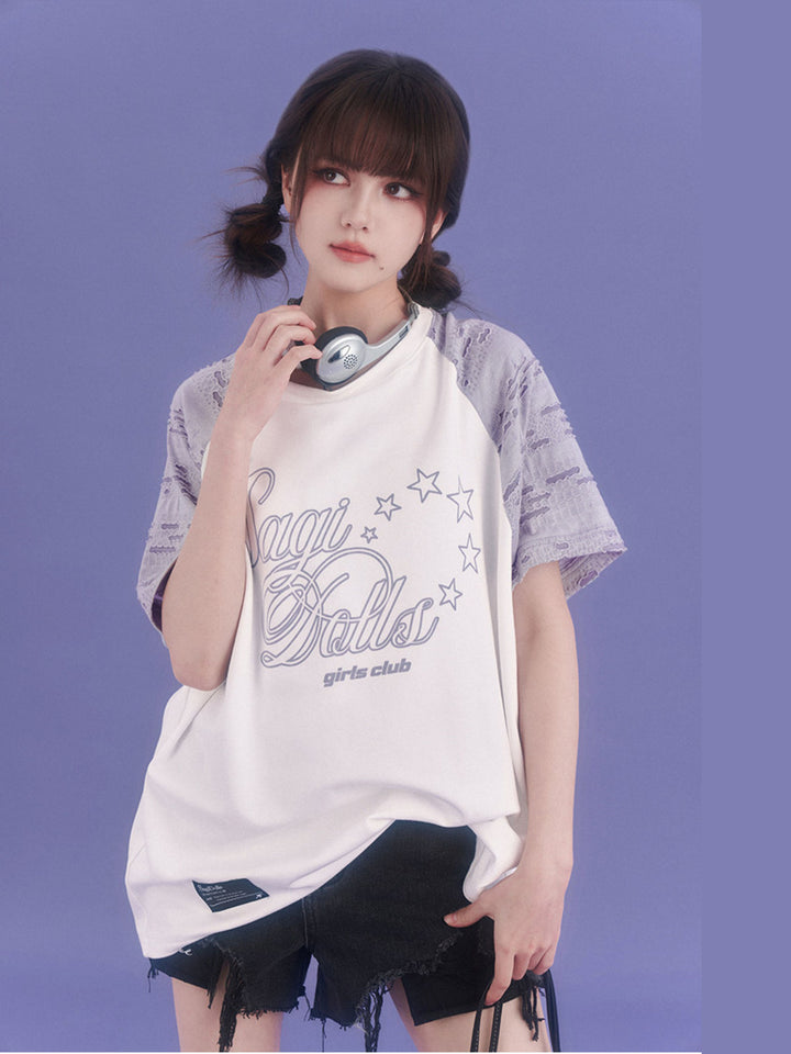 Star Script Distressed Raglan T-Shirt