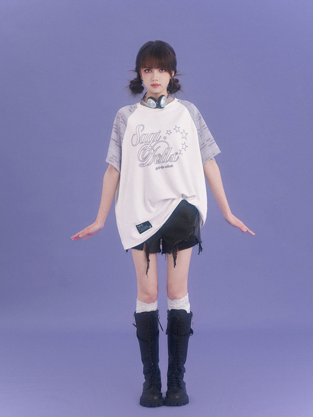 Star Script Distressed Raglan T-Shirt