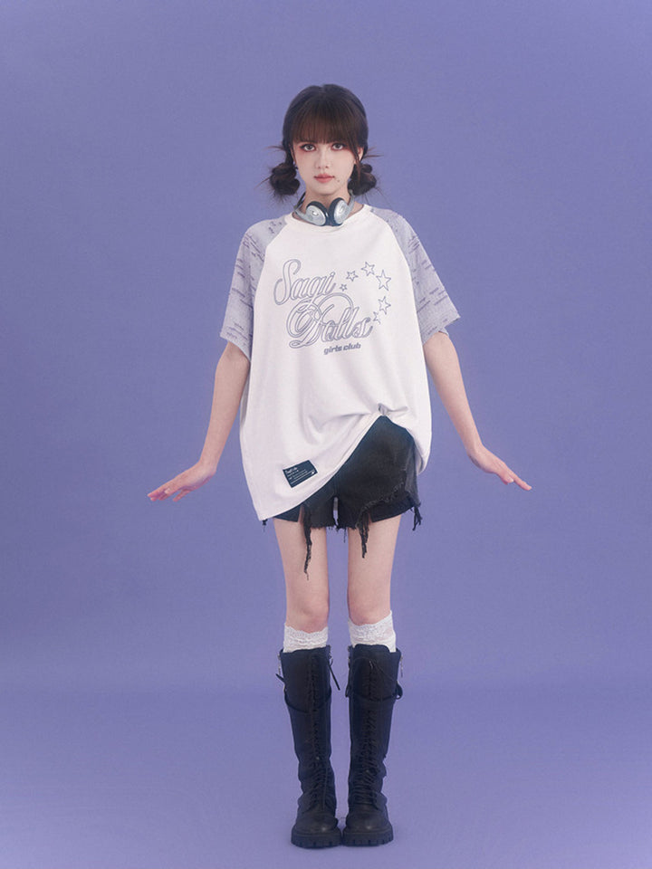 Star Script Distressed Raglan T-Shirt