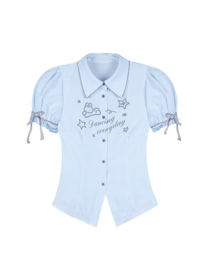 Bunny Graphic Puff Sleeve Shirt