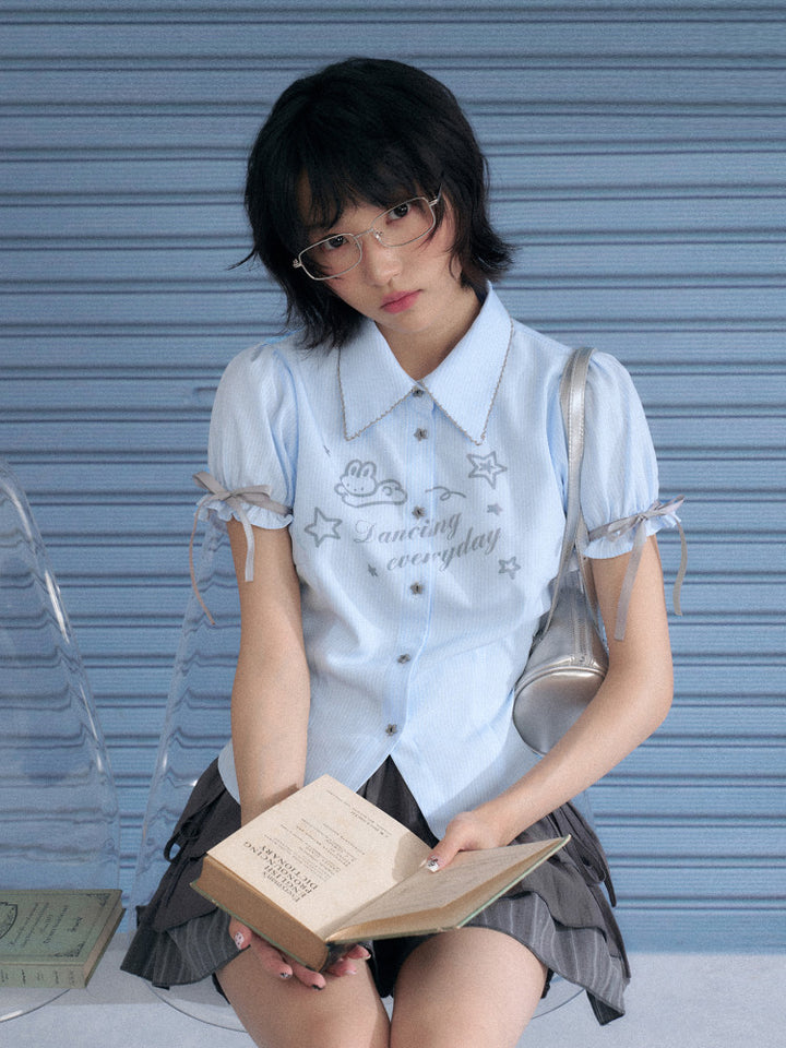 Bunny Graphic Puff Sleeve Shirt
