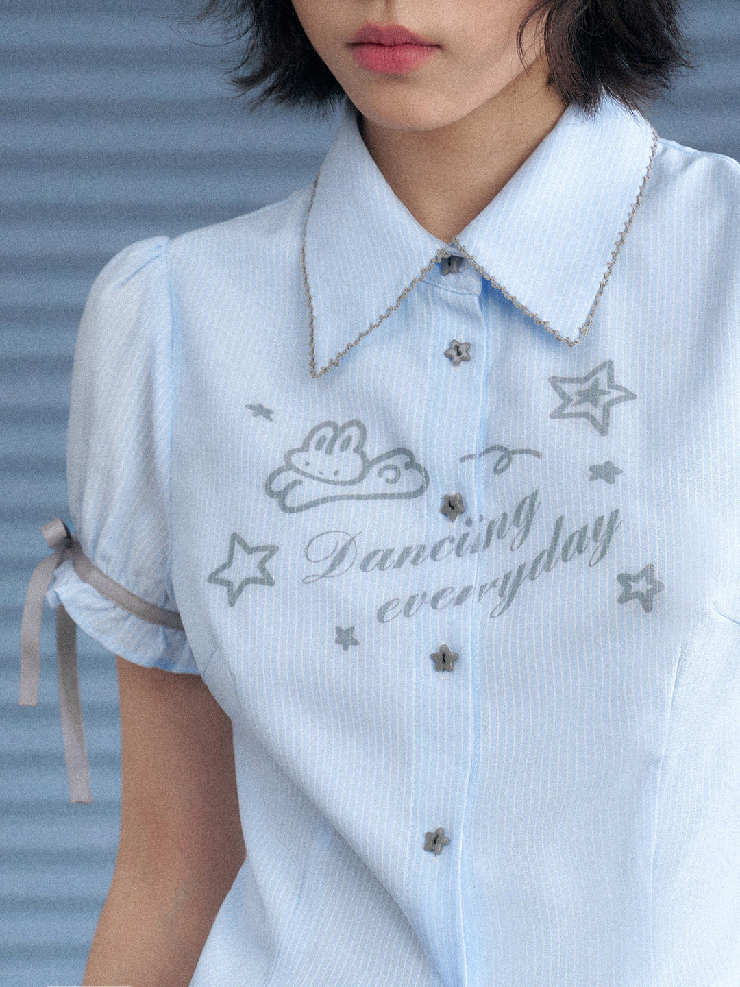 Bunny Graphic Puff Sleeve Shirt
