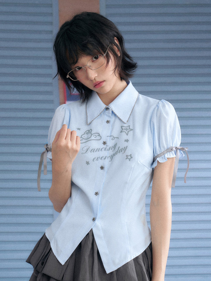 Bunny Graphic Puff Sleeve Shirt