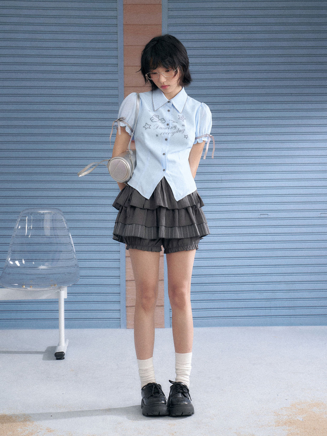 Bunny Graphic Puff Sleeve Shirt