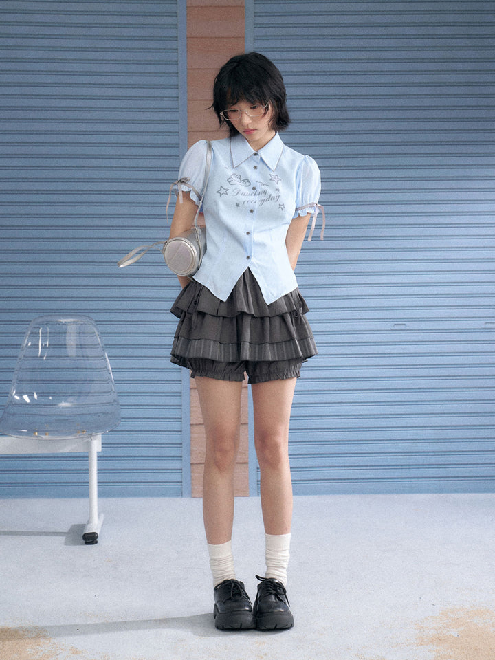Bunny Graphic Puff Sleeve Shirt
