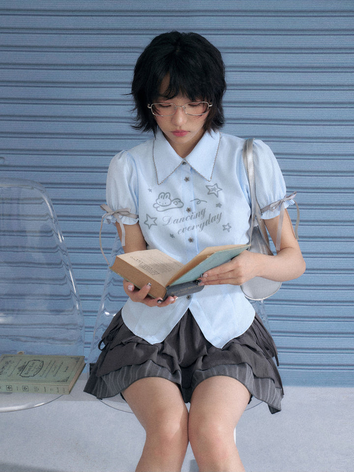 Bunny Graphic Puff Sleeve Shirt