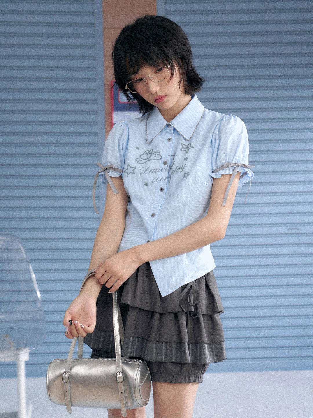 Bunny Graphic Puff Sleeve Shirt