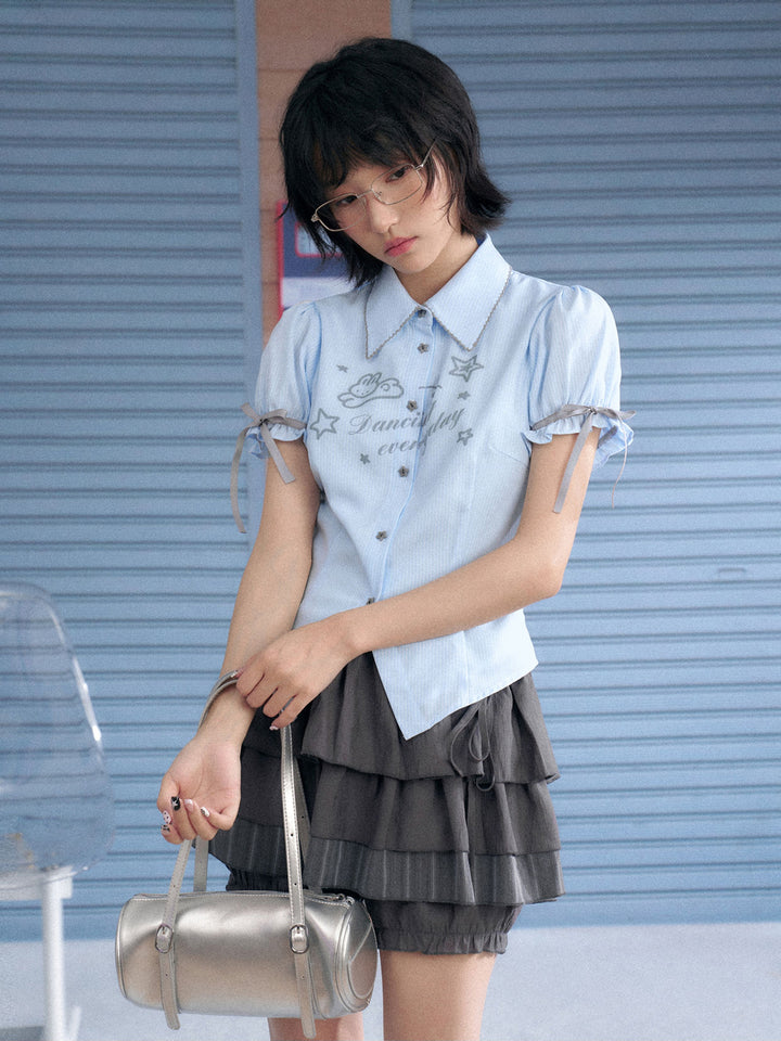 Bunny Graphic Puff Sleeve Shirt