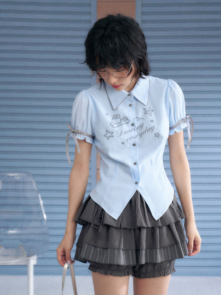 Bunny Graphic Puff Sleeve Shirt