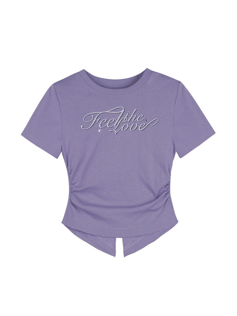 Bow Back Ruched Script Graphic Baby Tee