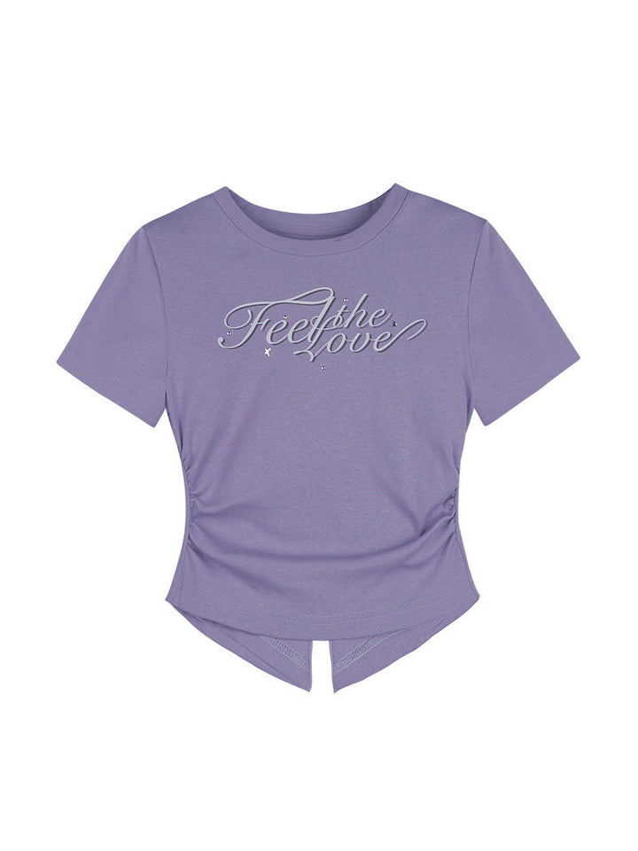 Bow Back Ruched Script Graphic Baby Tee