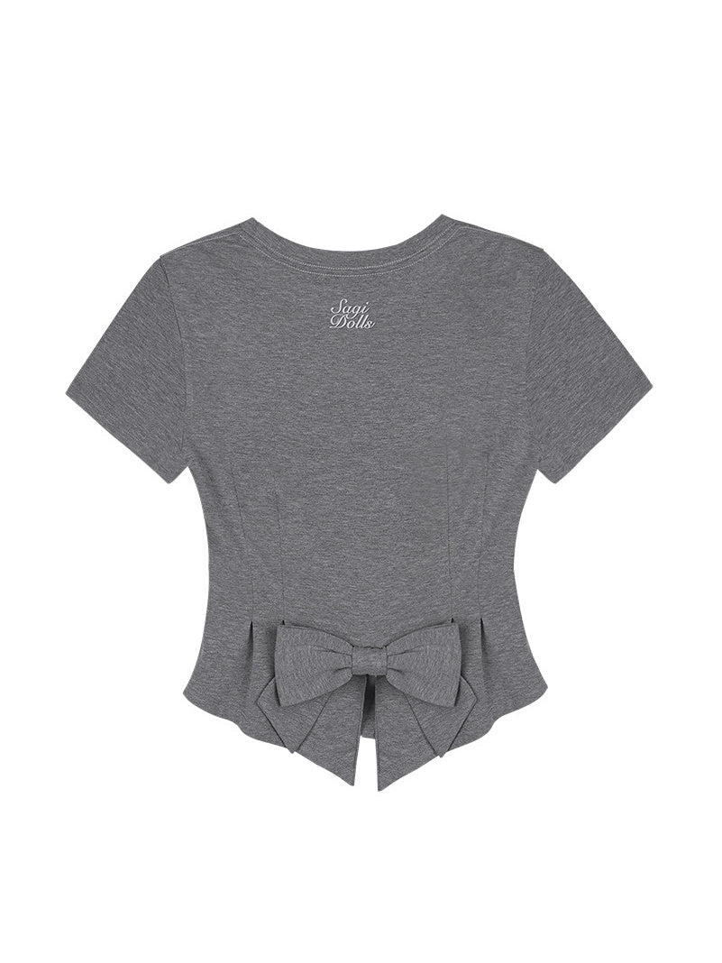 Bow Back Ruched Script Graphic Baby Tee