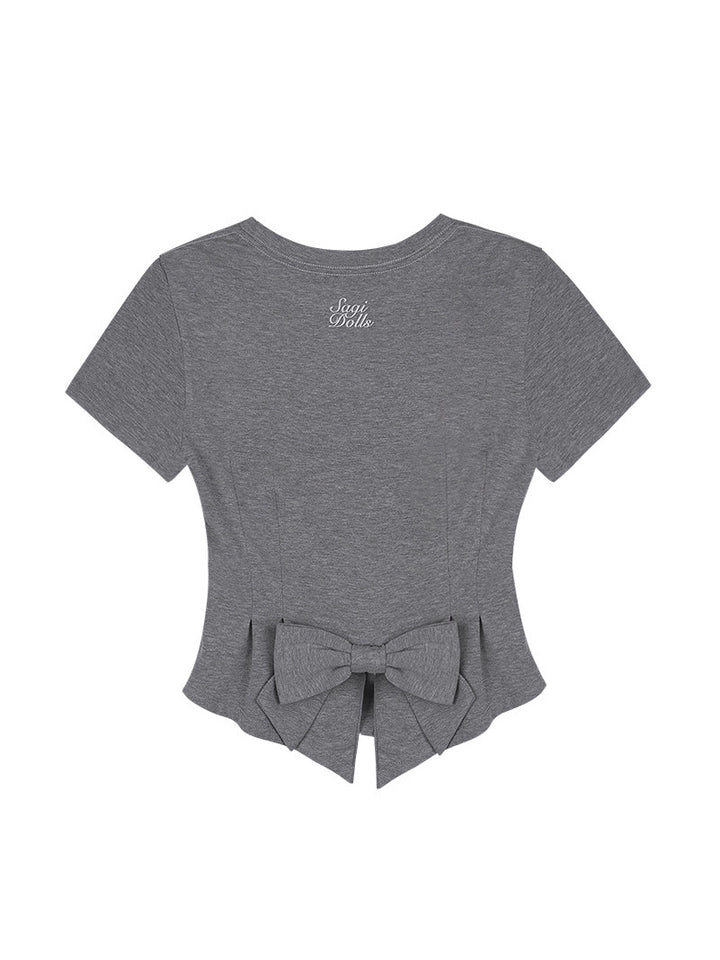 Bow Back Ruched Script Graphic Baby Tee