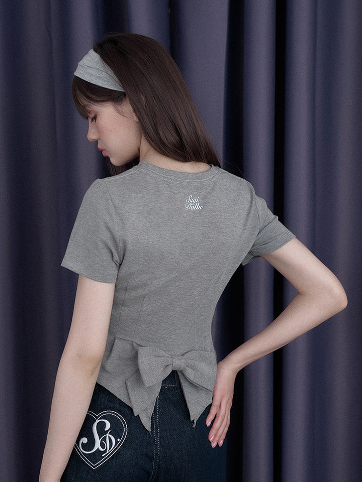 Bow Back Ruched Script Graphic Baby Tee