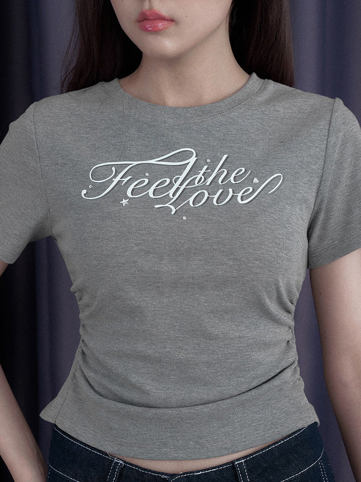 Bow Back Ruched Script Graphic Baby Tee