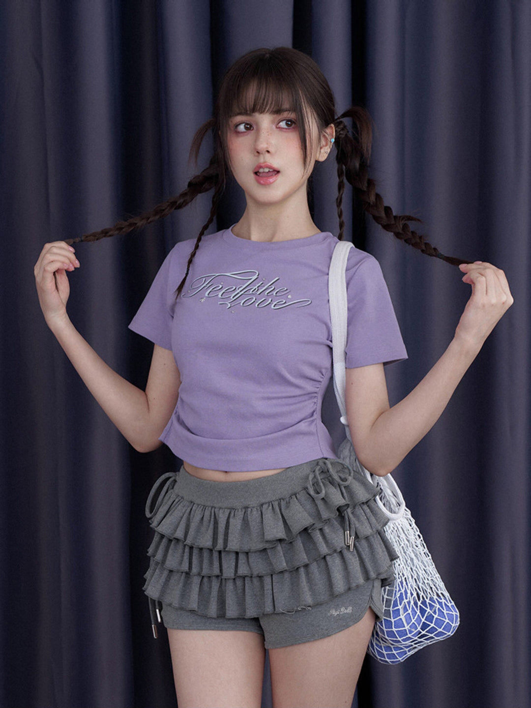 Bow Back Ruched Script Graphic Baby Tee