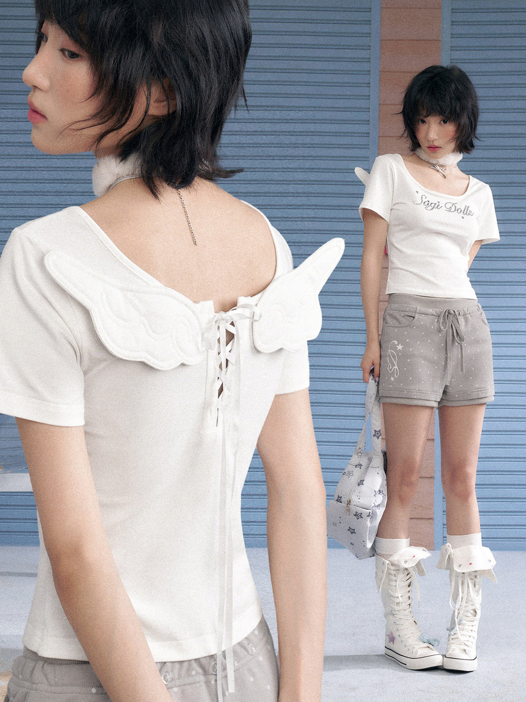 Angel Wing Lace-Up Baby Tee