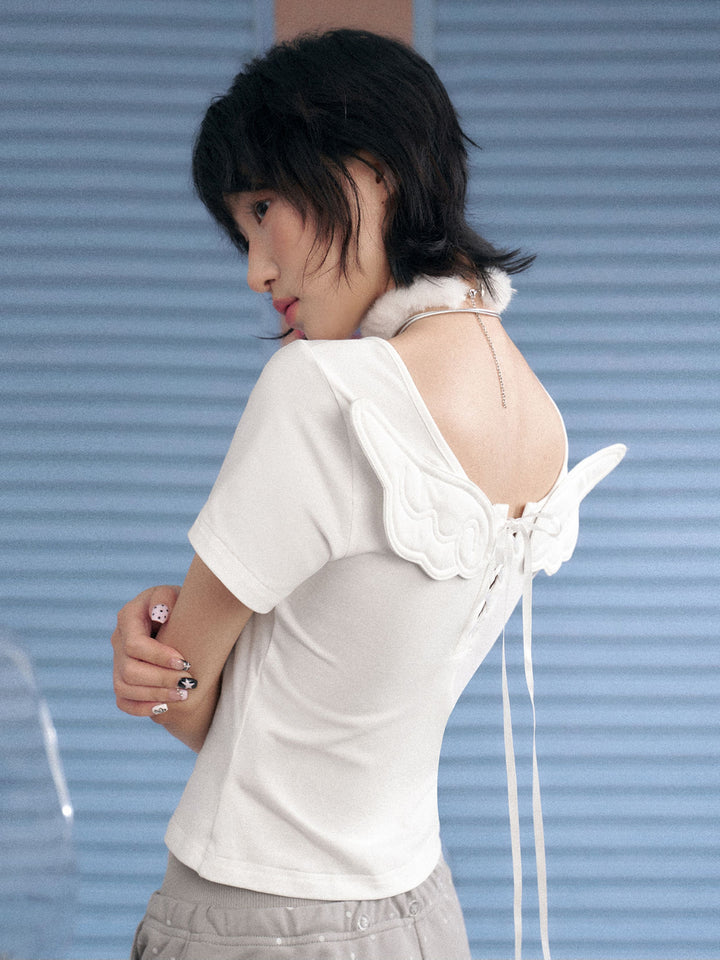 Angel Wing Lace-Up Baby Tee
