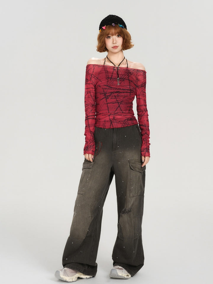 American Vintage Off-Shoulder Mesh Top