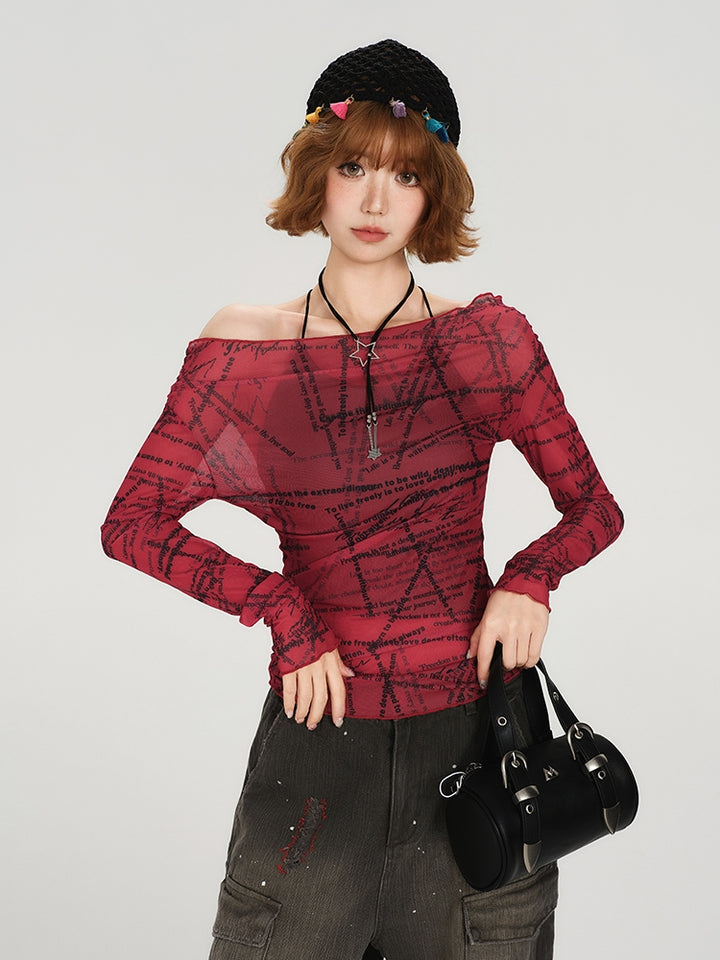 American Vintage Off-Shoulder Mesh Top
