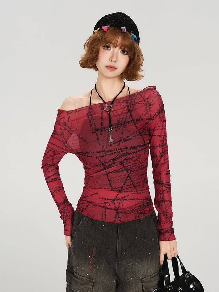 American Vintage Off-Shoulder Mesh Top