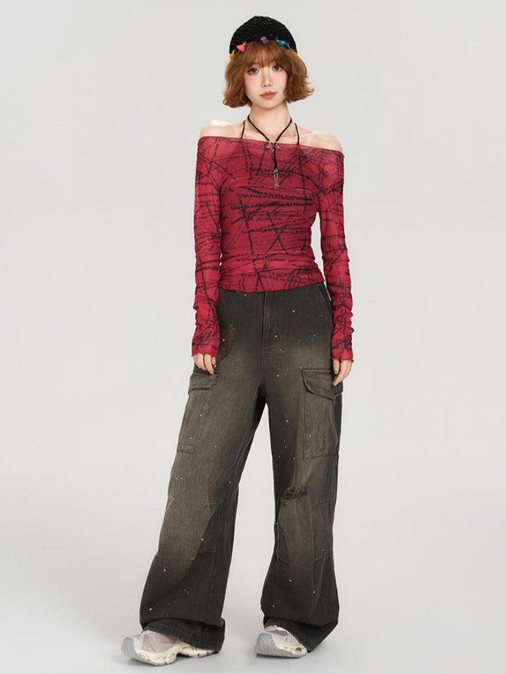 American Vintage Off-Shoulder Mesh Top