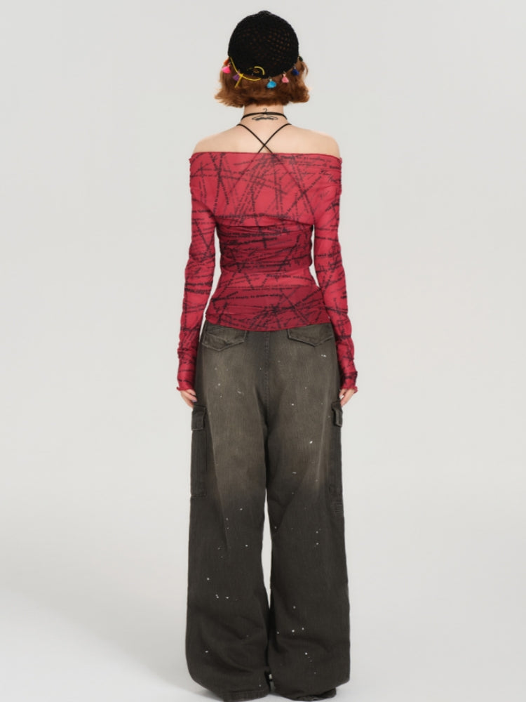 American Vintage Off-Shoulder Mesh Top