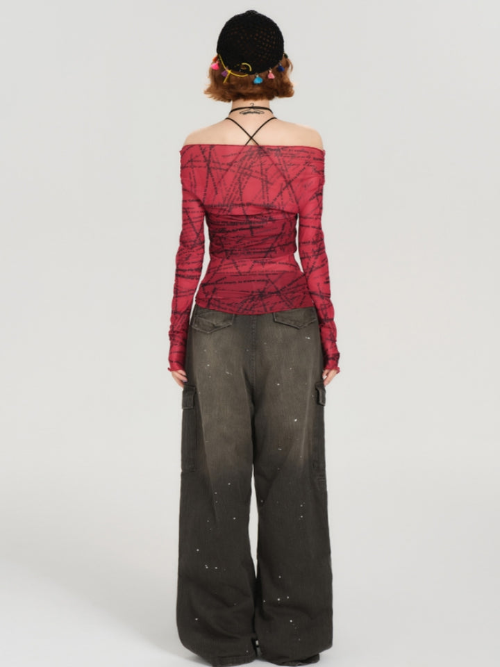 American Vintage Off-Shoulder Mesh Top