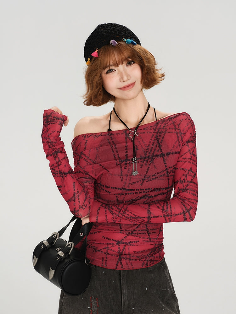 American Vintage Off-Shoulder Mesh Top