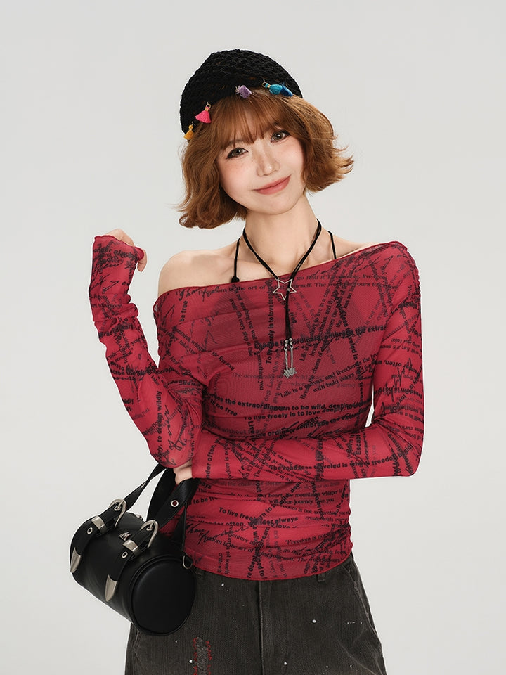 American Vintage Off-Shoulder Mesh Top