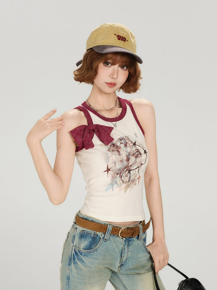 American Hot Girl Bow Strap Tank Top