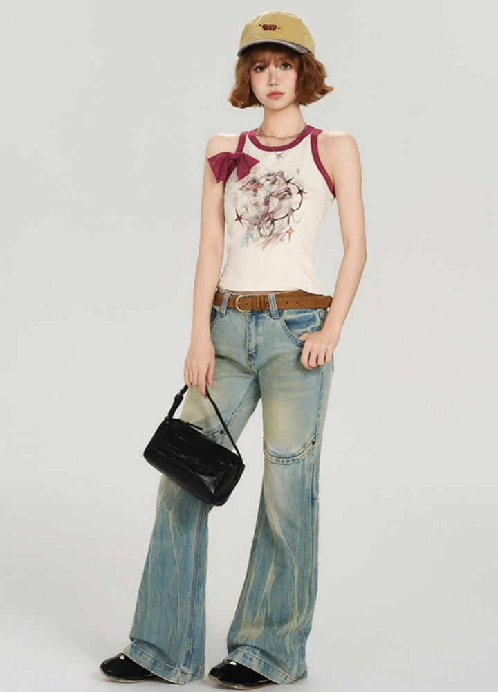 American Hot Girl Bow Strap Tank Top