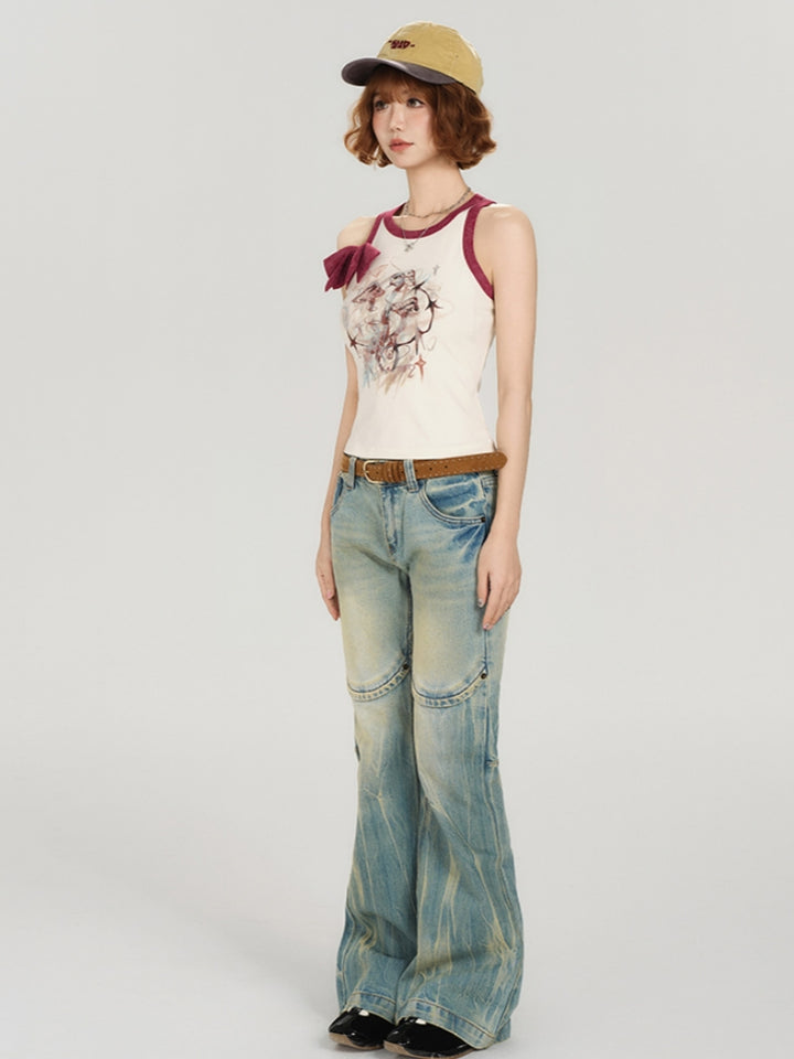 American Hot Girl Bow Strap Tank Top