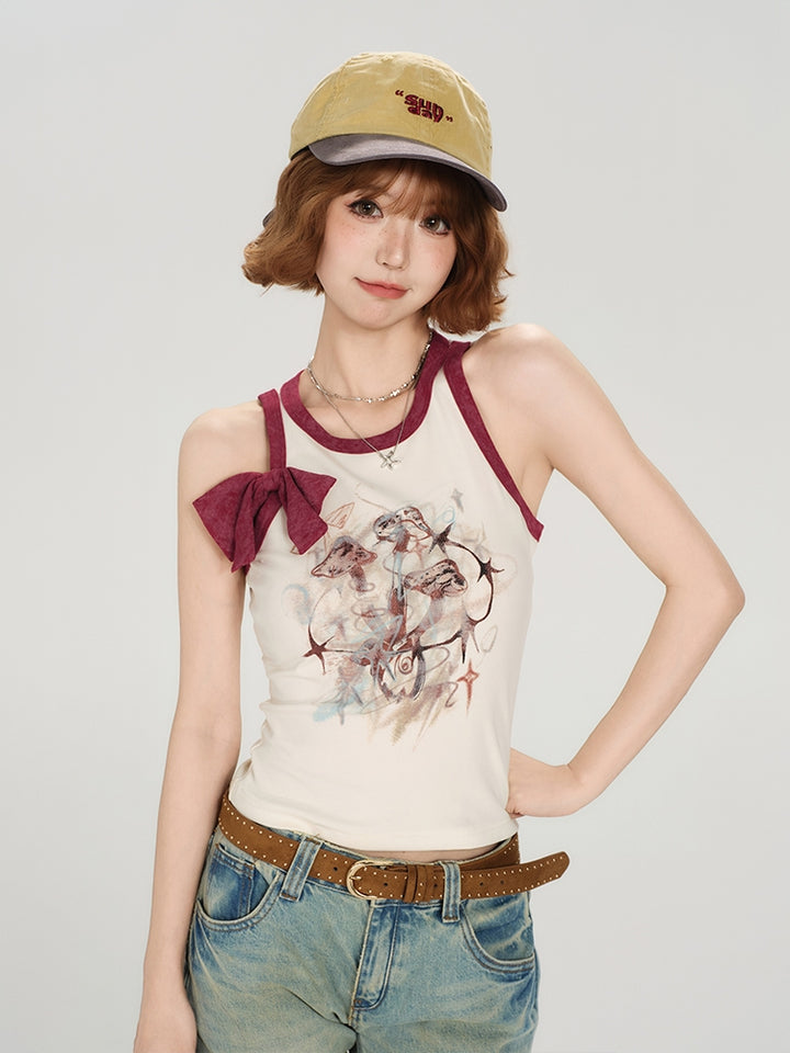 American Hot Girl Bow Strap Tank Top