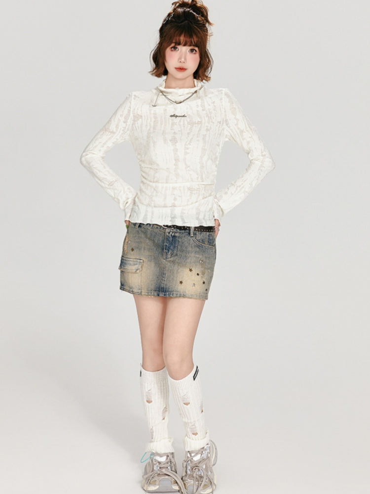 Light Apricot Mock Neck Long Sleeve Top