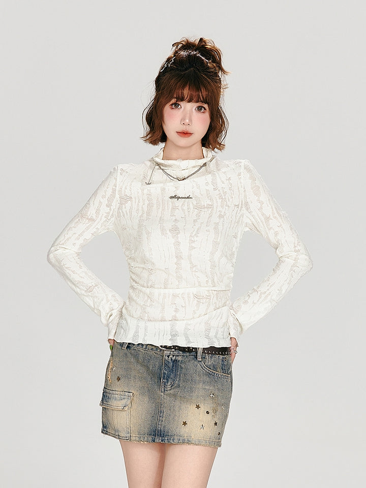 Light Apricot Mock Neck Long Sleeve Top