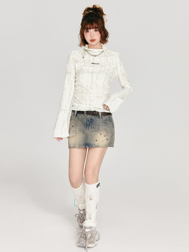 Light Apricot Mock Neck Long Sleeve Top