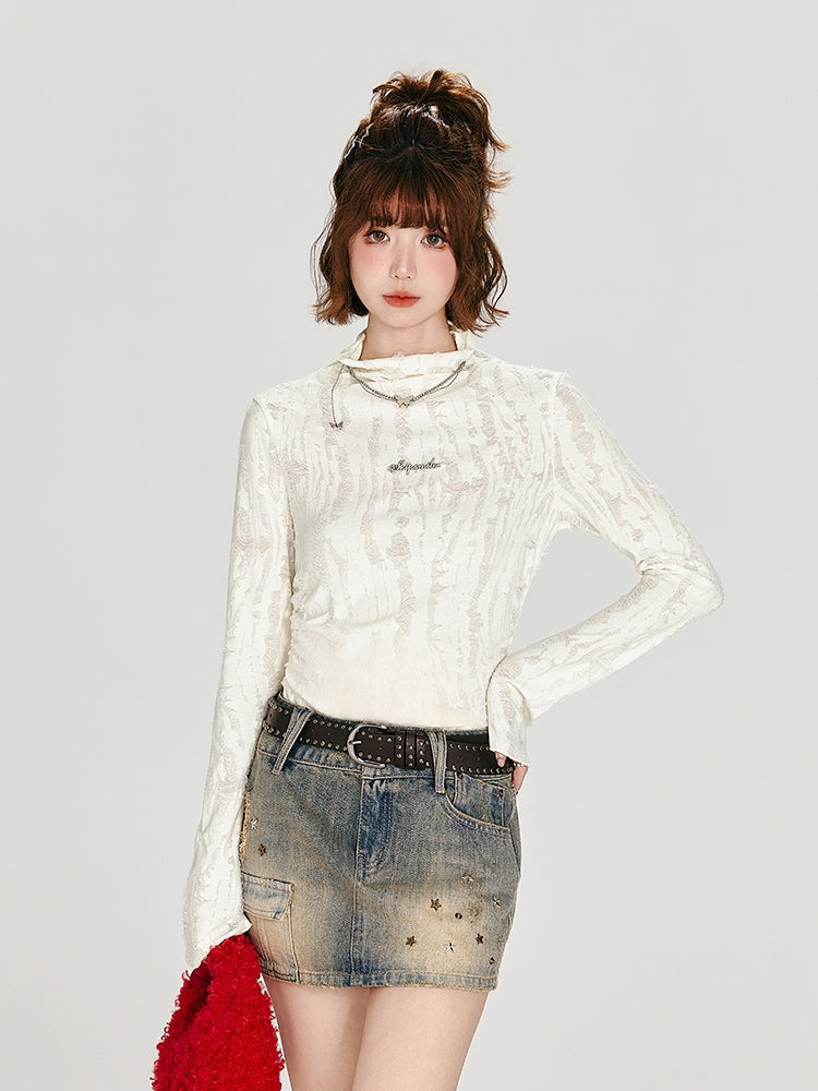 Light Apricot Mock Neck Long Sleeve Top