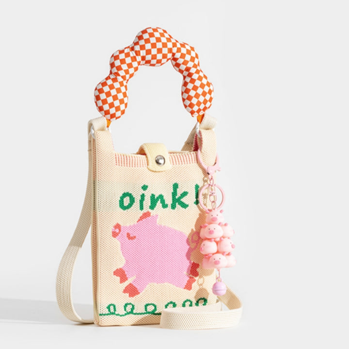 Cute Pink Pig Knitted Phone Bag