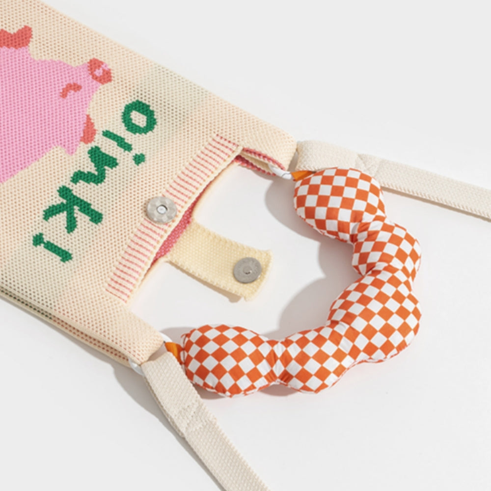 Cute Pink Pig Knitted Phone Bag